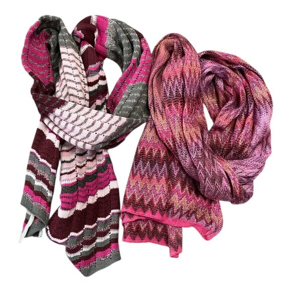 Lot of 2 Knit Scarves – Multicolor Chevron Stripes – a.n.a & Unbranded - Picture 1 of 7
